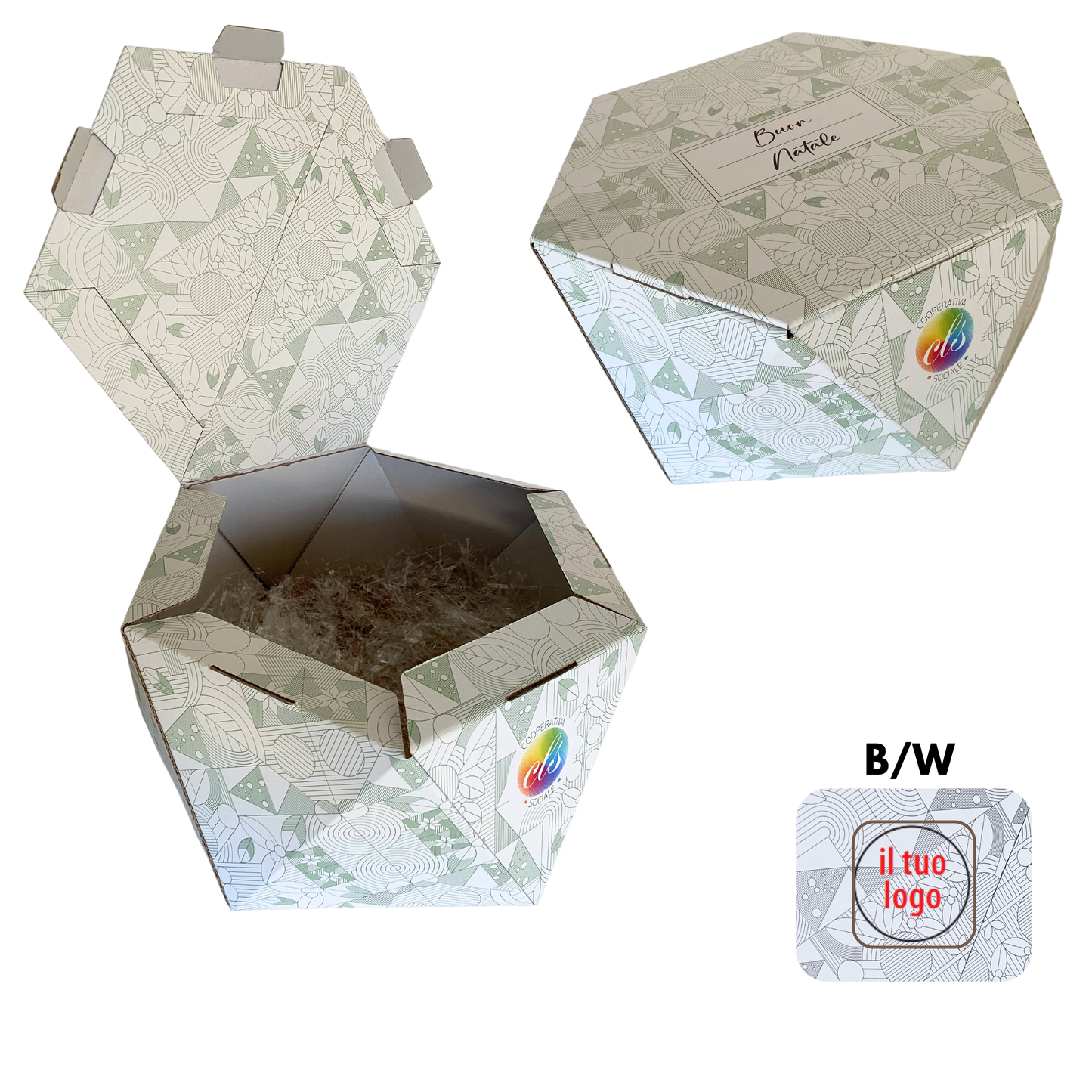 Scatola Regalo Esagonale in Cartone Bianco Personalizzabile con Logo e Colore